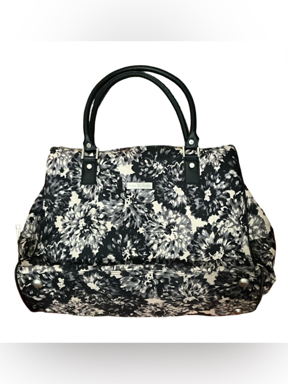 Isaac Mizrahi Black Gray Floral Large Tote Travel Work Bag 18”
